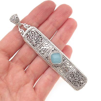 SARDA Sterling Silver Vintage Real Aquamarine Granulated Floral Scroll Pendant