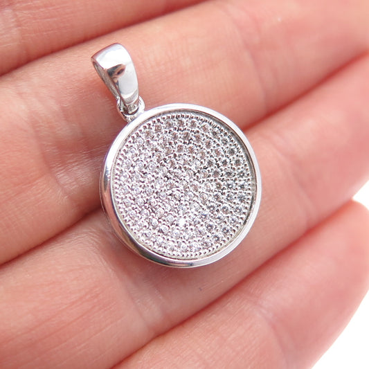 925 Sterling Silver Round-Cut C Z Sparkle Disc Charm Pendant