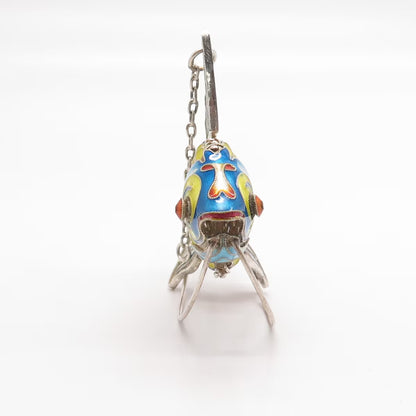 925 Sterling Silver Antique Enamel Articulated Koi Fish Chatelaine Fob Pendant