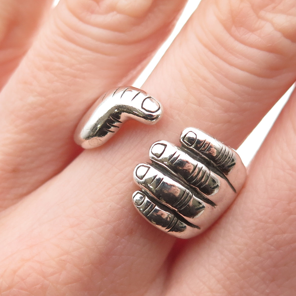 JAI by John Hardy 925 Sterling Silver I Love Hand Wrap Adjustable Ring Size 8.25