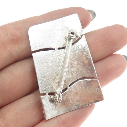 925 Sterling Silver Vintage Modernist Textured Pin Brooch