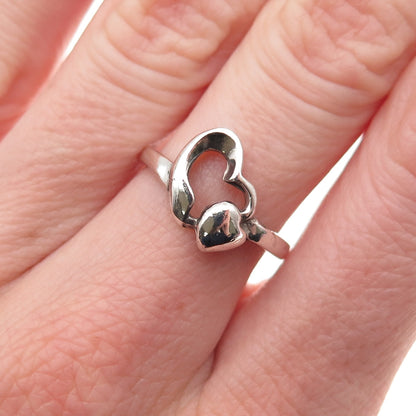 Ken Crafts 925 Sterling Silver Vintage Mom & Child Heart Ring Size 6.75