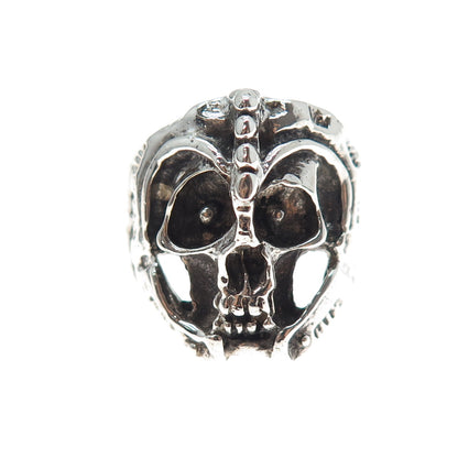 925 Sterling Silver Vintage Skull Oxidized Biker Ring Size 10.5