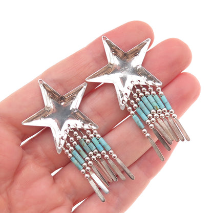 Quoc Turquoise Old Pawn 925 Sterling Silver Vintage Star Tribal Jacket Earrings