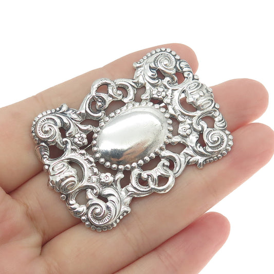 MICHELE 925 Sterling Silver Antique Art Deco Repousse Orante Pin Brooch
