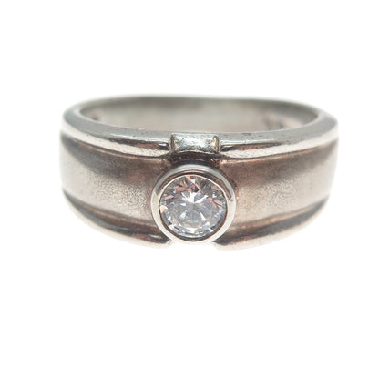 925 Sterling Silver Vintage Round-Cut C Z Oxidized Ring Size 6