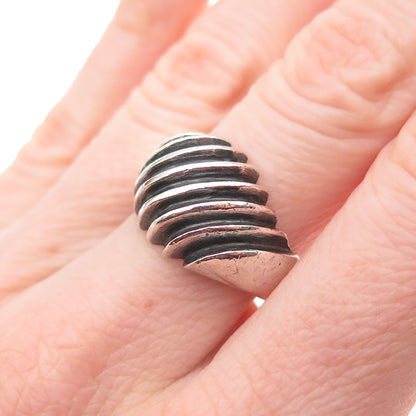 925 Sterling Silver Vintage Modernist Ribbed Oxidized Ring Size 7.5