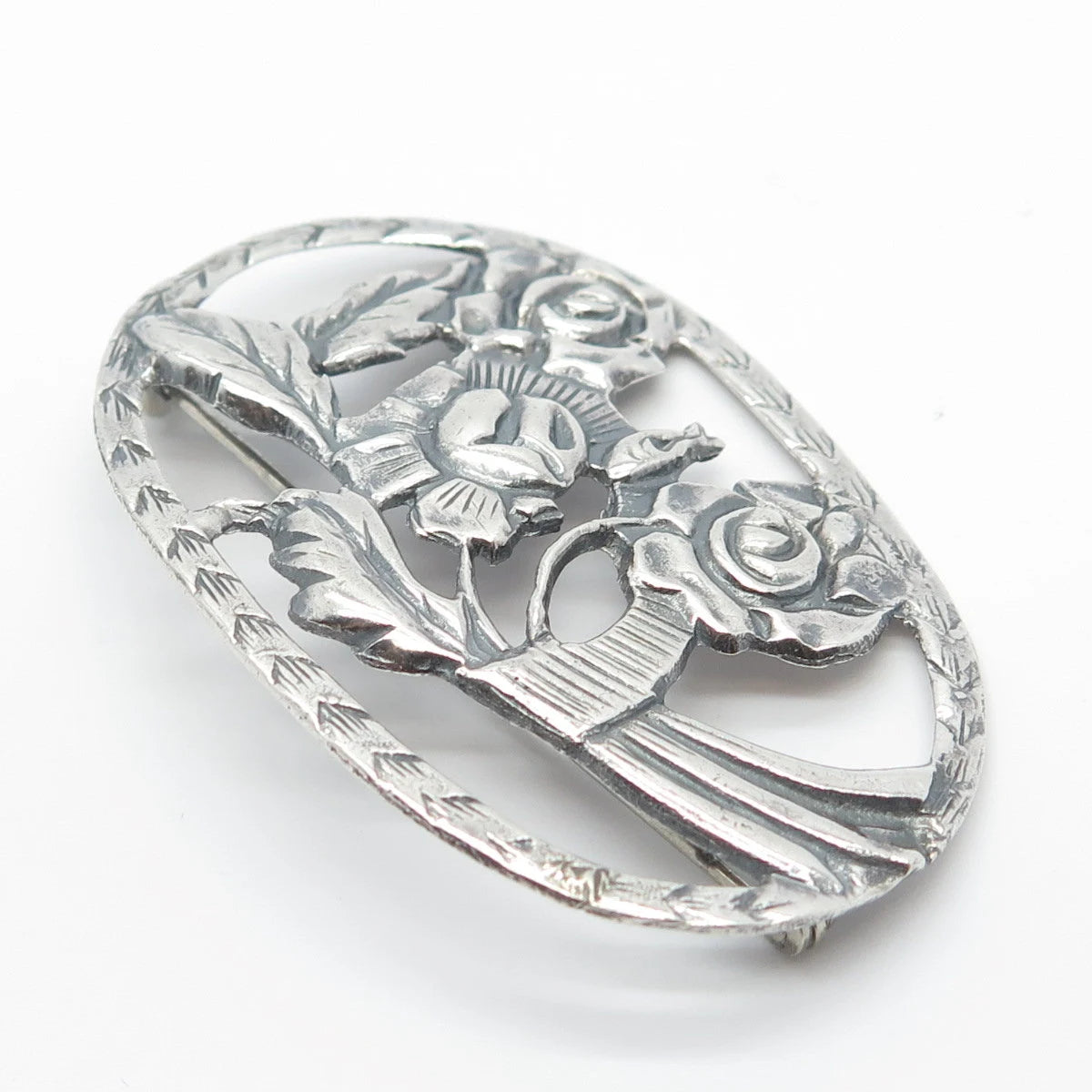 925 Sterling Silver Vintage Open Floral Pin Brooch