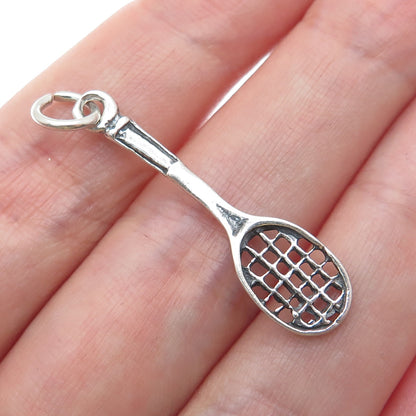 925 Sterling Silver Vintage Tennis Racket Oxidized Minimalist Charm Pendant