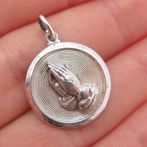 CREED 925 Sterling Silver Vintage Praying Hands Oxidized Charm Pendant