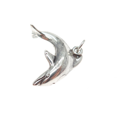 SUNWEST 925 Sterling Silver Vintage Dolphin Oxidized Minimalist Charm Pendant