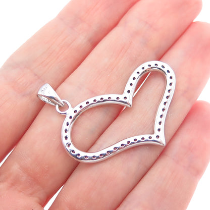 925 Sterling Silver Round-Cut C Z Open Heart Charm Pendant