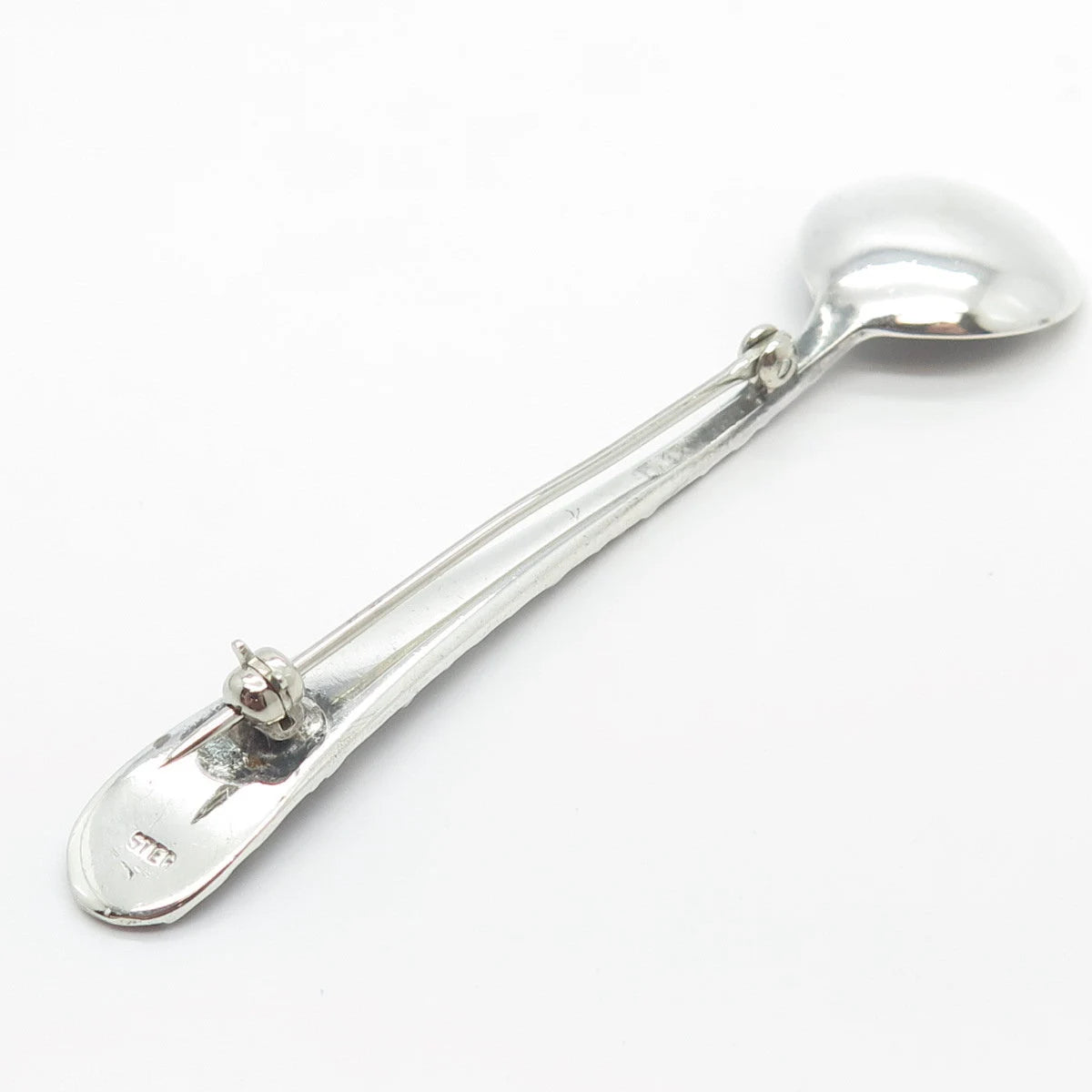 925 Sterling Silver Vintage Floral Spoon Pin Brooch