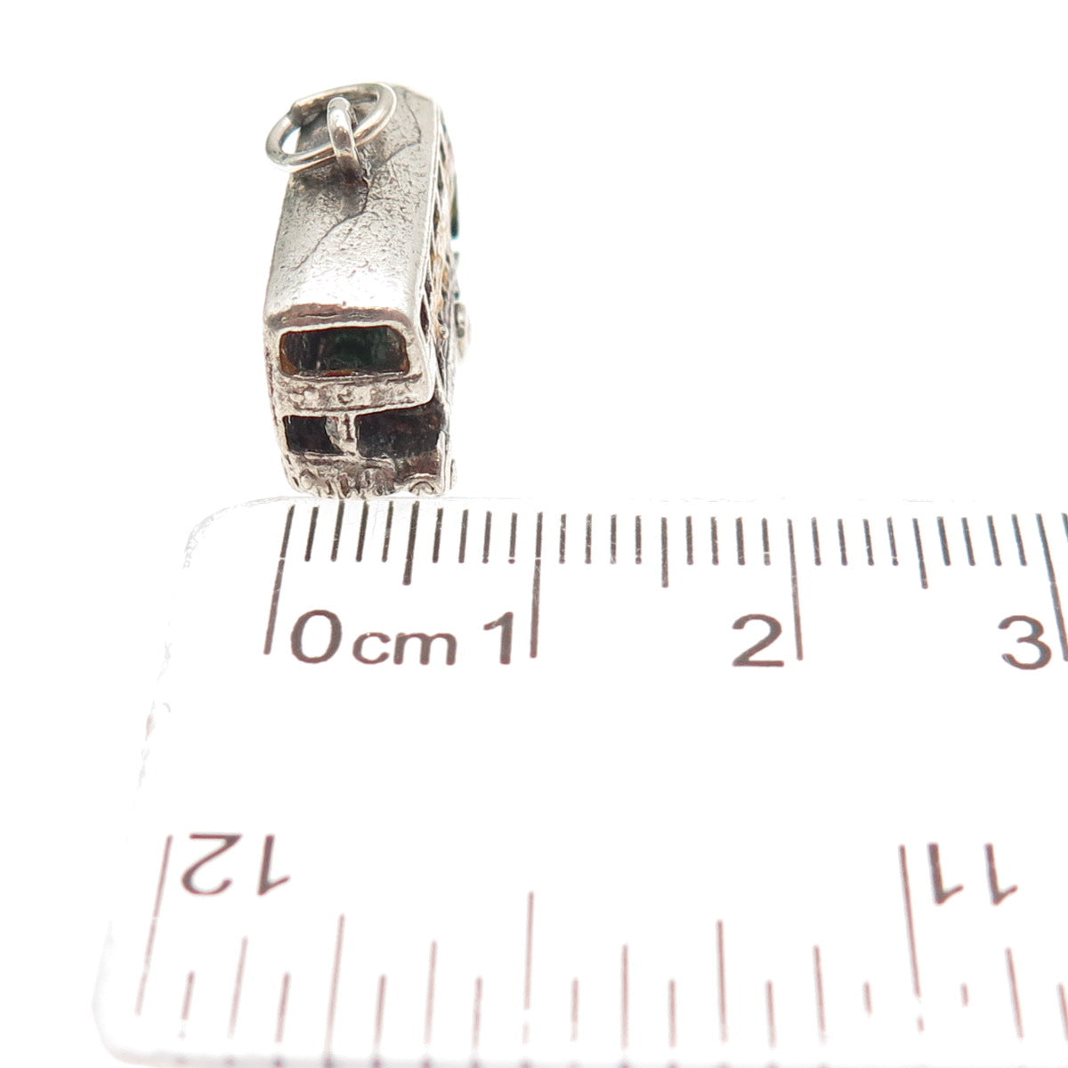 925 Sterling Silver Vintage Enamel London Double Decker Open Bus 3D Mini Pendant