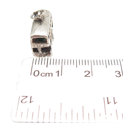 925 Sterling Silver Vintage Enamel London Double Decker Open Bus 3D Mini Pendant