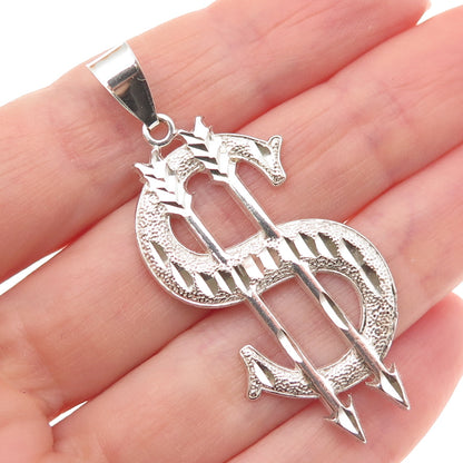 925 Sterling Silver Vintage Arrow Dollar Sign Charm Pendant