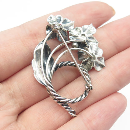 925 Sterling Silver Antique Art Deco Floral Blossom Pin Brooch