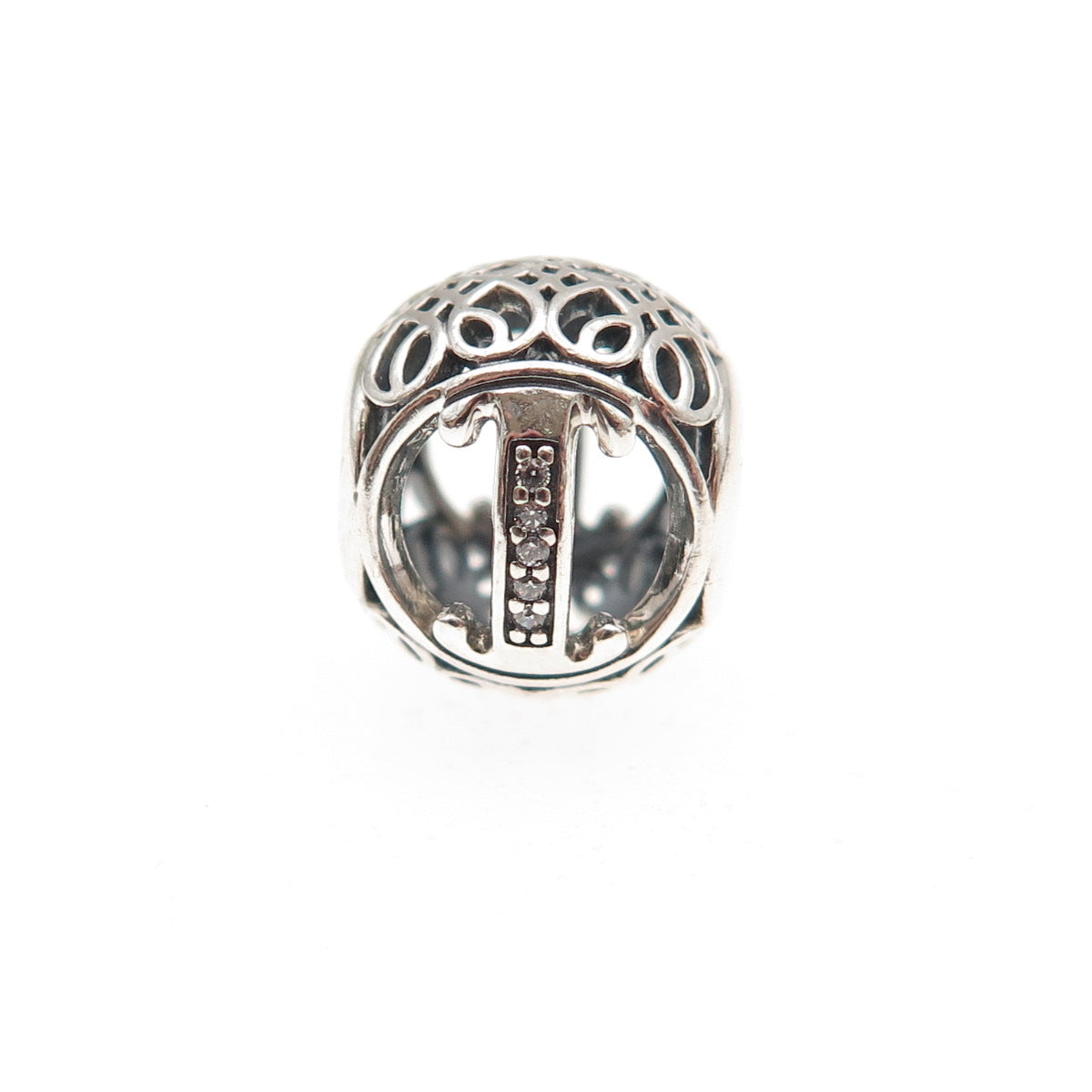 Pandora 925 Sterling Silver C Z Letter I Initial Slide Bead Charm