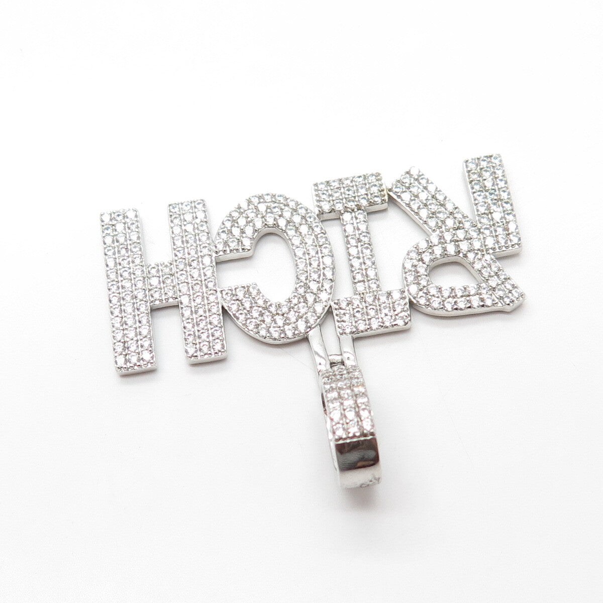 925 Sterling Silver Olivia Ice Pave C Z "Rich" Pendant