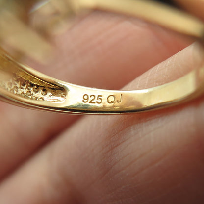 925 Sterling Silver Gold Plated Real Cabochon Opal & Citrine Ring Size 6