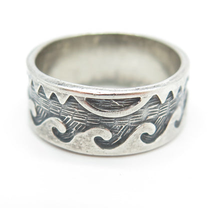 925 Sterling Silver Vintage Wavy All Around Band Ring Size 7.5