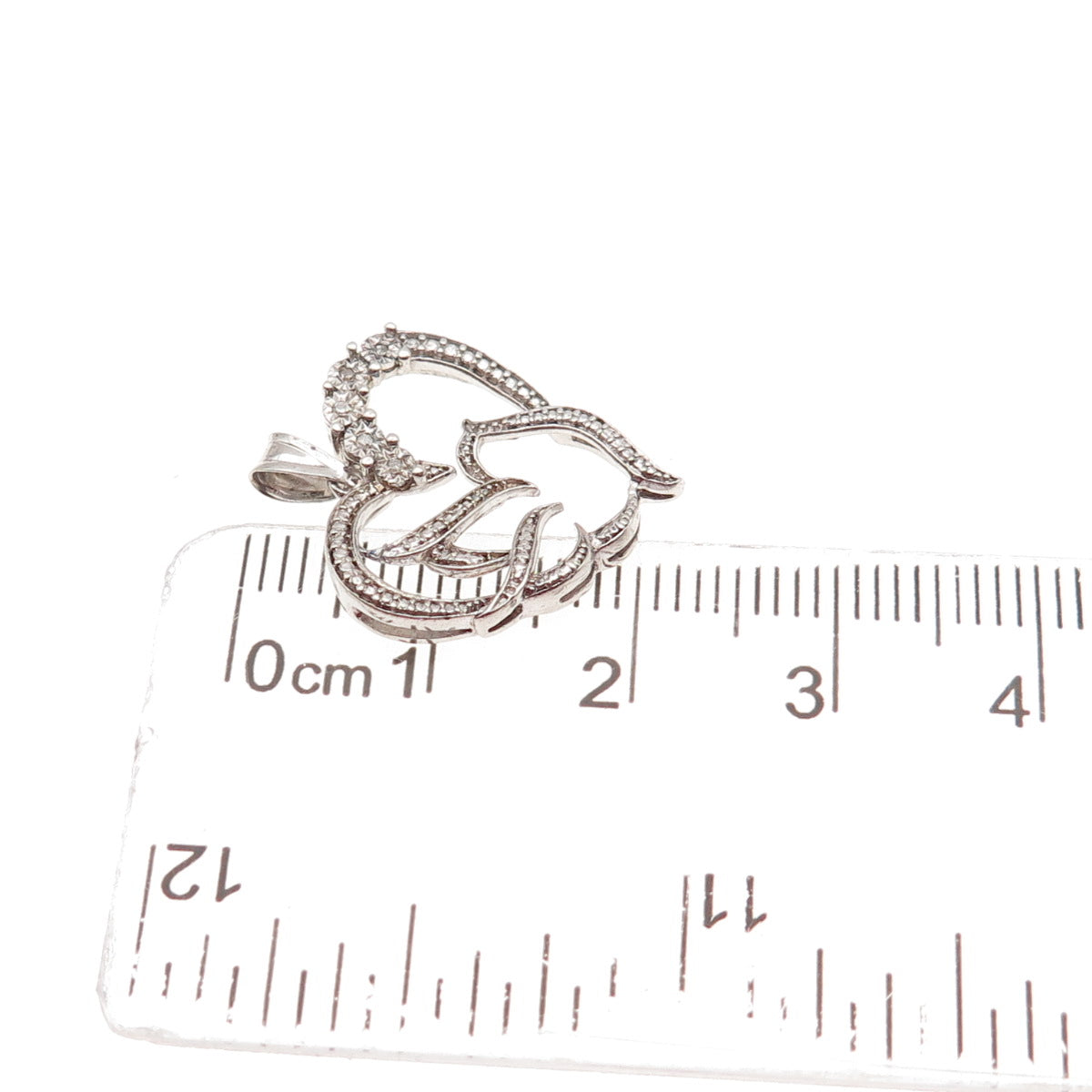 925 Sterling Silver Real Round-Cut Diamond Bird Heart Mini Charm Pendant