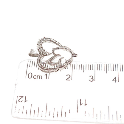 925 Sterling Silver Real Round-Cut Diamond Bird Heart Mini Charm Pendant