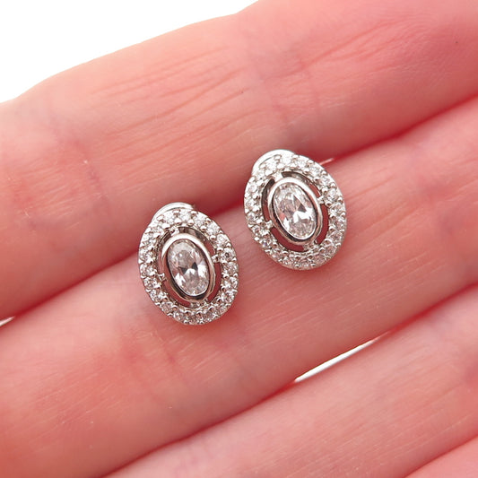 925 Sterling Silver Oval & Round-Cut C Z Stud Earrings