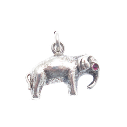 925 Sterling Silver Vintage Real Tourmaline Elephant Minimalist 3D Charm Pendant