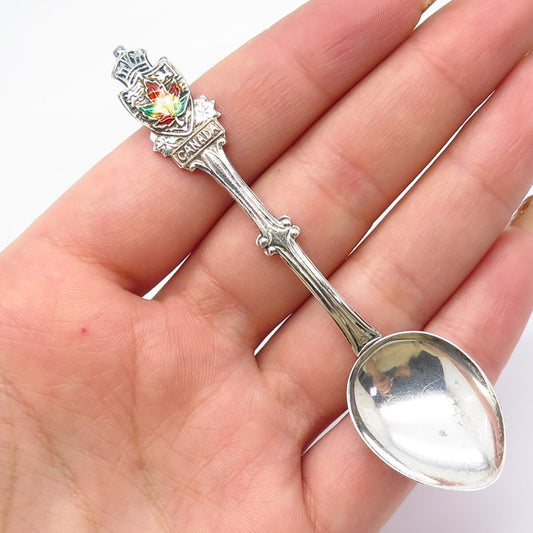 925 Sterling Silver Vintage ECCO Colorful Enamel Maple Leaf Canada Spoon