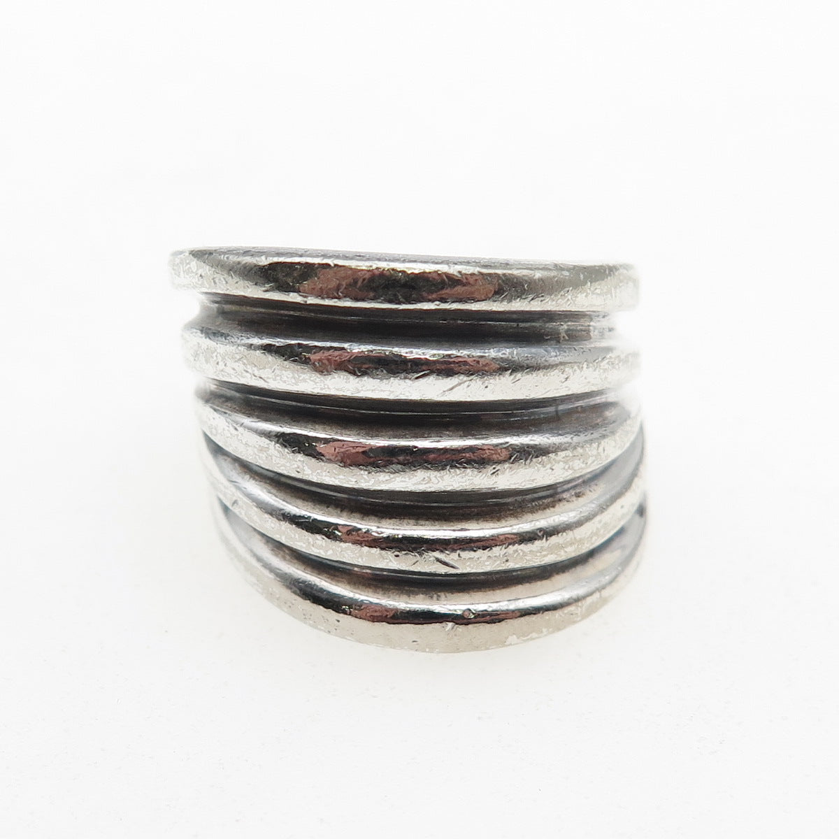 P.R.EX 925 Sterling Silver Vintage Italy Modernist Ribbed Oxidized Ring Size 6.5