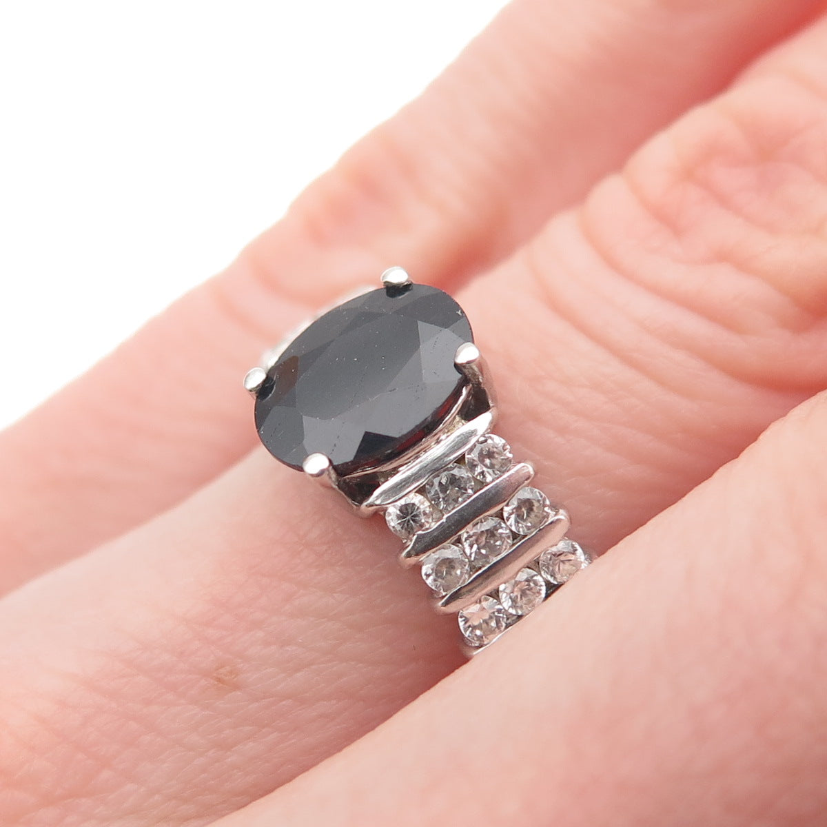 Chuck Clemency 925 Sterling Vintage Real Sapphire & White Topaz Ring Size 5.25