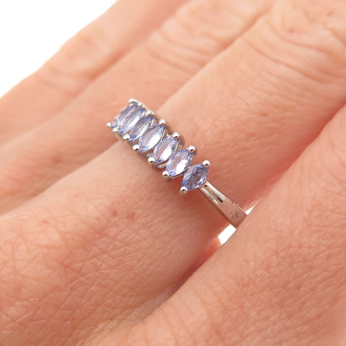 D'Joy 925 Sterling Silver Real Marquise-Cut Tanzanite Ring Size 8.25