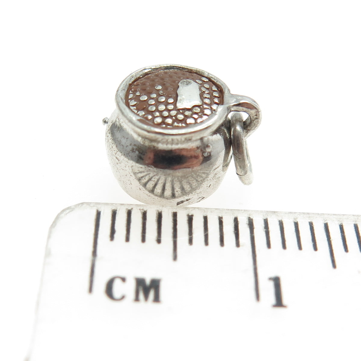 WELLS 925 Sterling Silver Vintage Enamel Claypot 3D Charm Pendant