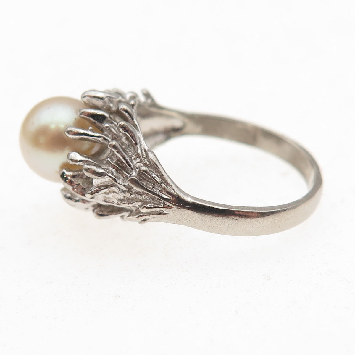925 Sterling Silver Antique Art Deco Real Akoya Pearl Oxidized Ring Size 5.5