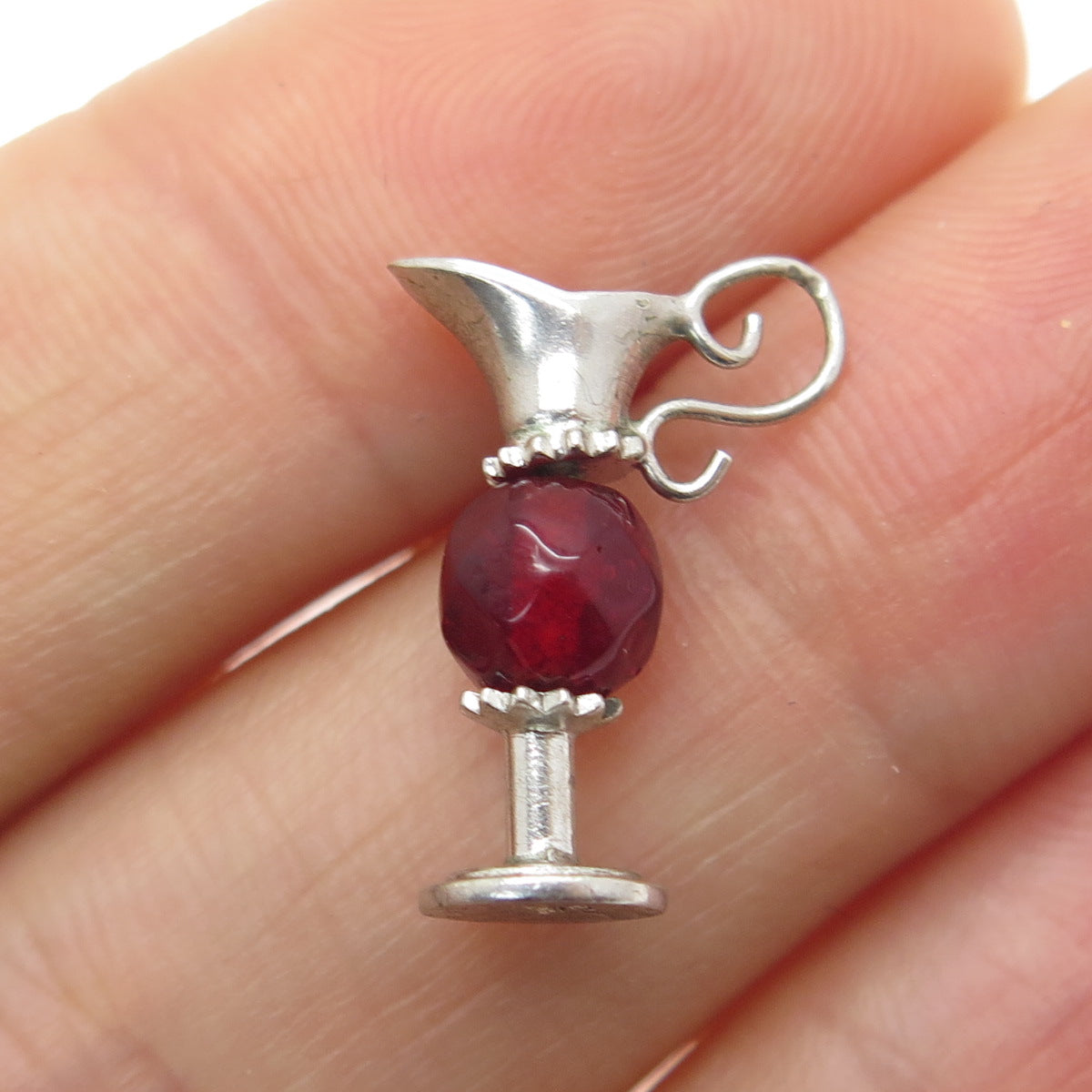 J.M. FISHER Sterling Silver Antique Art Deco Glass Jug Minimalist Charm Pendant