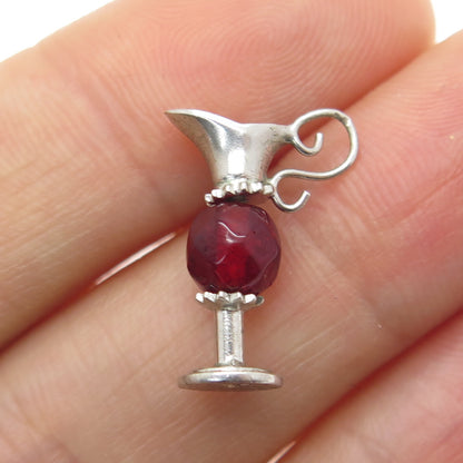 J.M. FISHER Sterling Silver Antique Art Deco Glass Jug Minimalist Charm Pendant