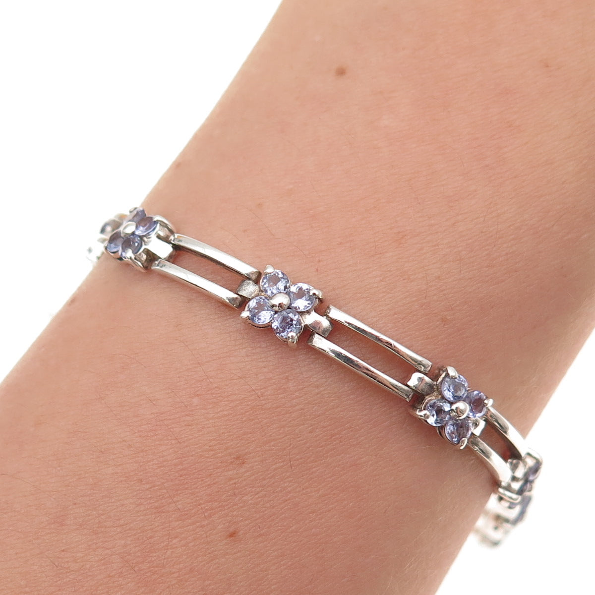 Clyde Duneier 925 Sterling Silver Vintage Real Tanzanite Floral Bracelet 7"