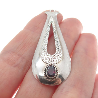 925 Sterling Silver Vintage Real Oval-Cut Tourmaline Modernist Teardrop Pendant