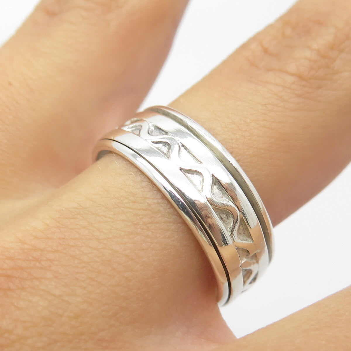 925 Sterling Silver Wavy Movable Band Ring Size 8.75