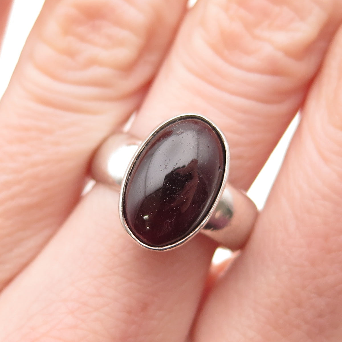 925 Sterling Silver Vintage Real Cabochon Tourmaline Oxidized Ring Size 6.75