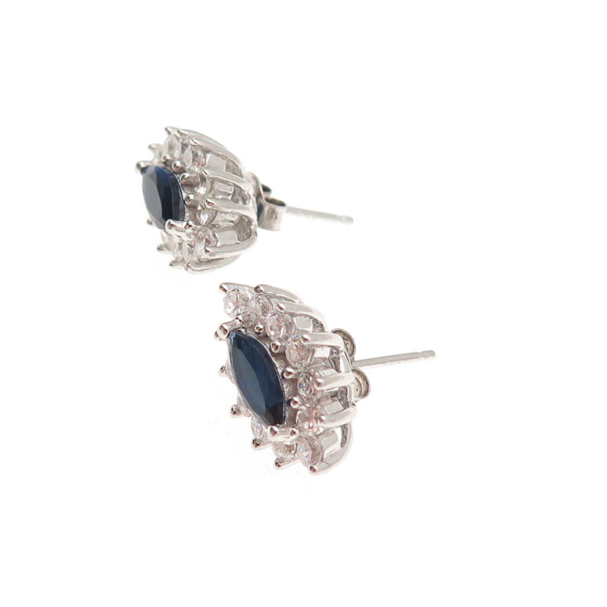 925 Sterling Silver Marquise-Cut Blue & Round-Cut White C Z Stud Earrings