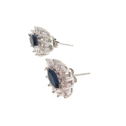 925 Sterling Silver Marquise-Cut Blue & Round-Cut White C Z Stud Earrings