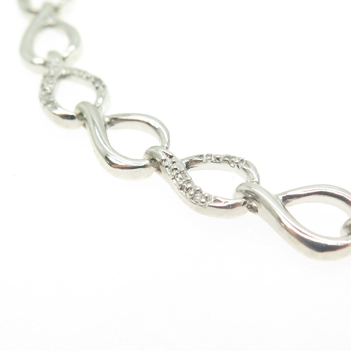 SUN 925 Sterling Silver Real Round-Cut White Diamond Drop Link Bracelet 7.5"