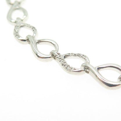 SUN 925 Sterling Silver Real Round-Cut White Diamond Drop Link Bracelet 7.5"