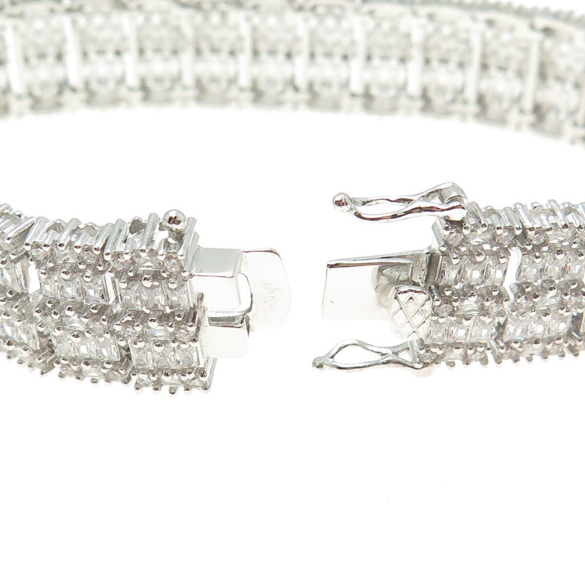 925 Sterling Silver Round & Baguette-Cut C Z Sparkle Link Bracelet 7.5"