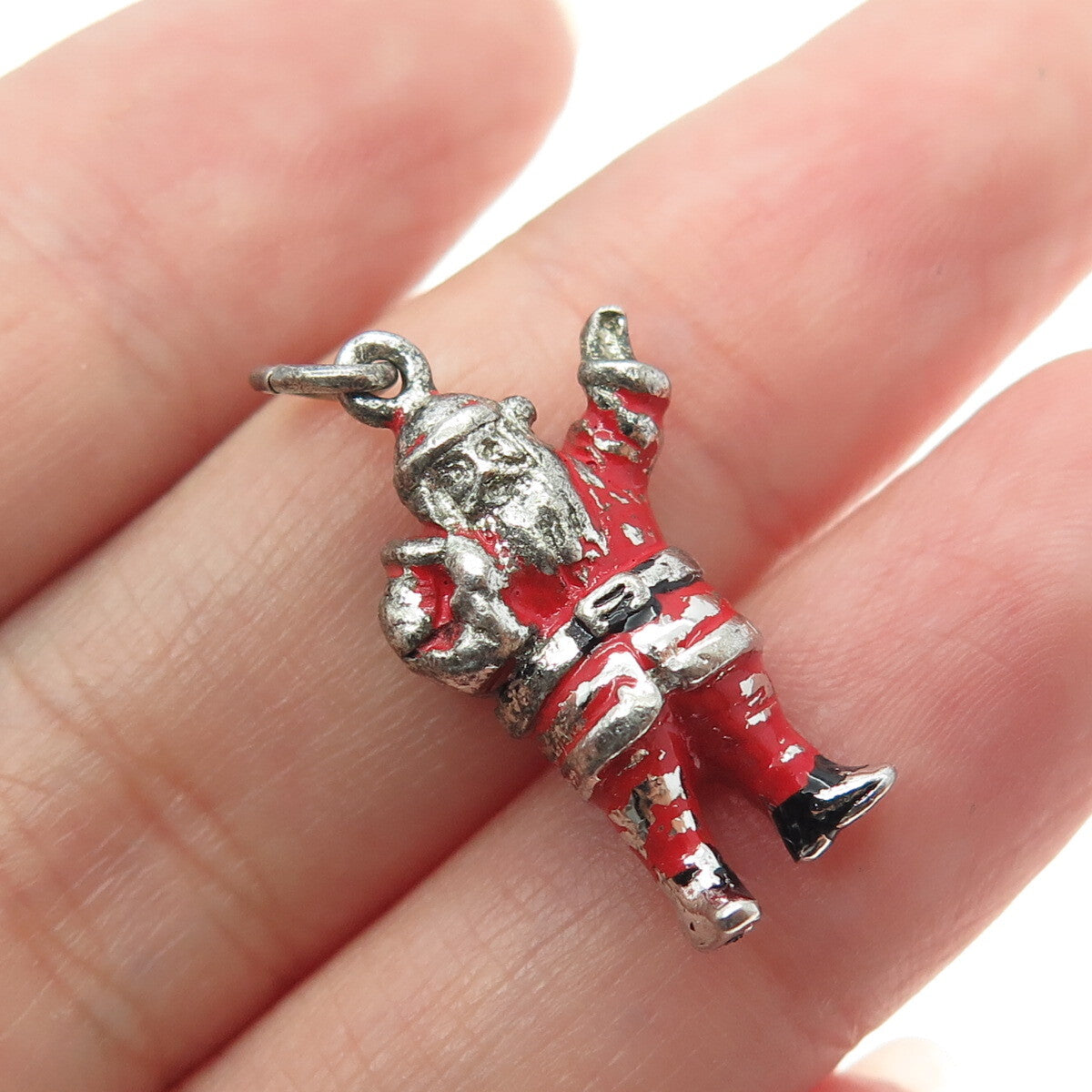 GRIFFITH & SONS CO 925 Sterling Silver Antique Enamel Santa Christmas Pendant