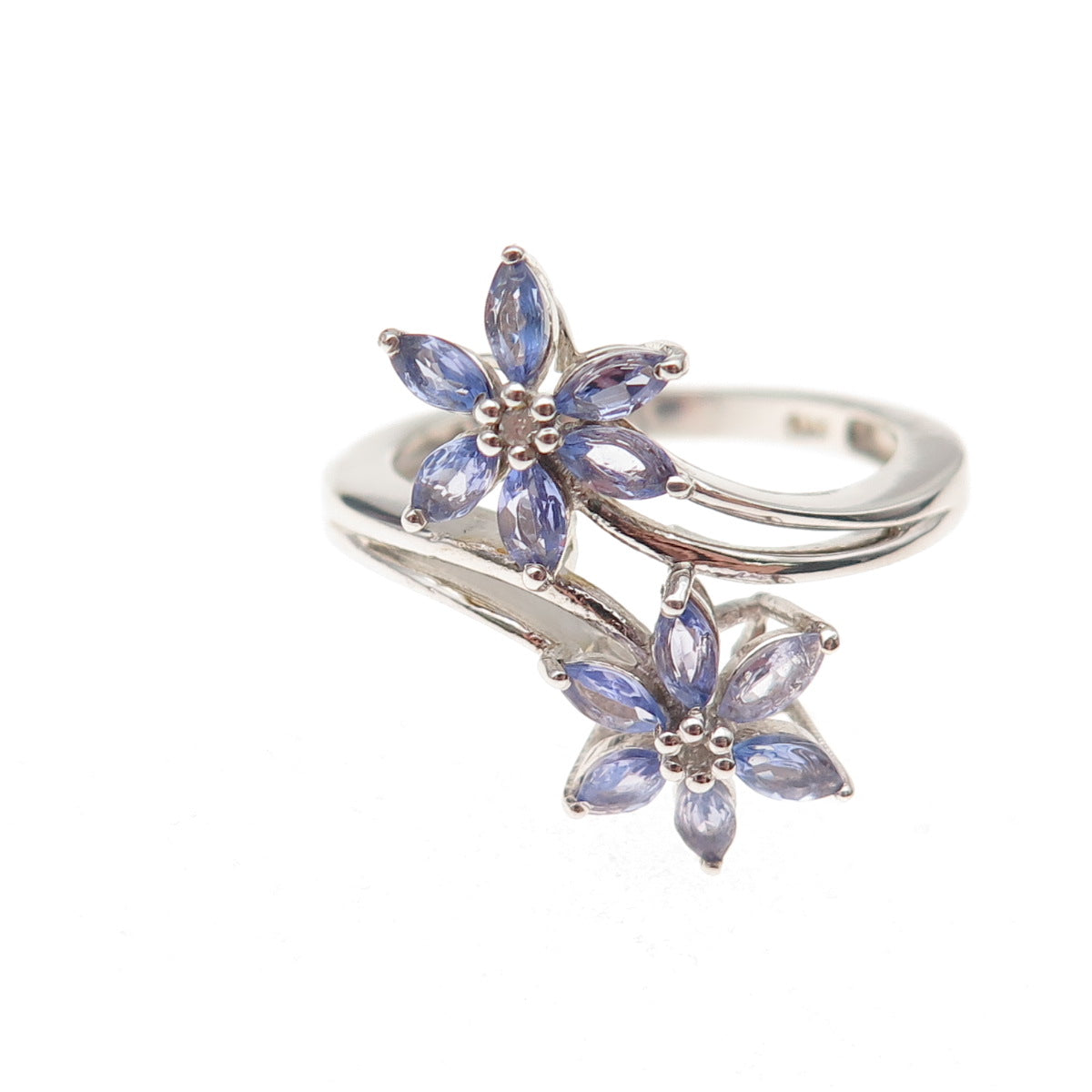 Chuck Clemency 925 Sterling Silver Real Diamond Tanzanite Floral Ring Size 8.25