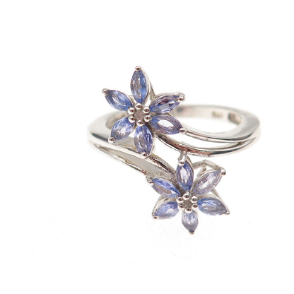 Chuck Clemency 925 Sterling Silver Real Diamond Tanzanite Floral Ring Size 8.25