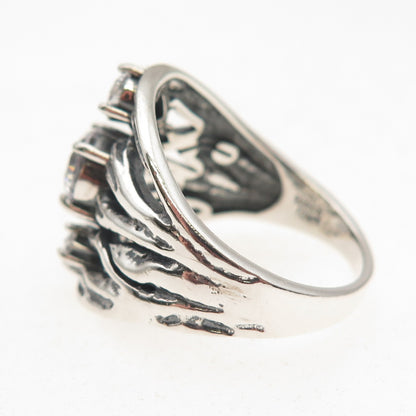 925 Sterling Silver Vintage Round & Pear-Cut C Z Modernist Oxidized Ring Size 10